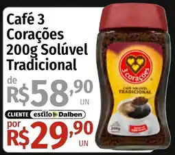 Supermercado Dalben Café 3 Corações solúvel tradicional oferta