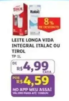 Assaí Atacadista LEITE LONGA VIDA INTEGRAL ITALAC OU TIROL oferta
