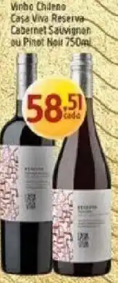 Supermercados Guanabara Vinho Chileno Casa Viva Reserva Cabernet Sauvignon ou Pinot Noir oferta