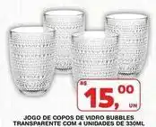 Roldão De - jogo de copos de vidro bubbles transparente com 4 unidades de 330ml oferta