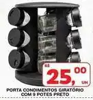 Roldão Porta condimentos giratorio com 9 potes preto oferta