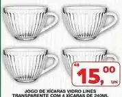 Roldão De - jogo de xícaras vidro lines transparente com 4 xícaras de 240ml oferta
