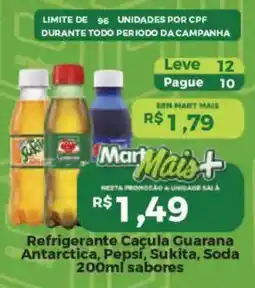 Mart Minas Refrigerante Caçula Guarana Antarctica, Pepsi, Sukita, Soda 200ml sabores oferta