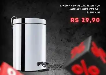 Lixeira com pedal 3l em aço inox redonda prata - bianchini