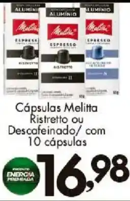Confiança Supermercados Cápsulas melitta ristretto ou descafeinado com 10 cápsulas oferta