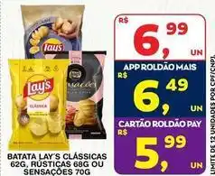 Roldão Lay's - batata clássicas 62g, rústicas 68g ou sensacoes oferta
