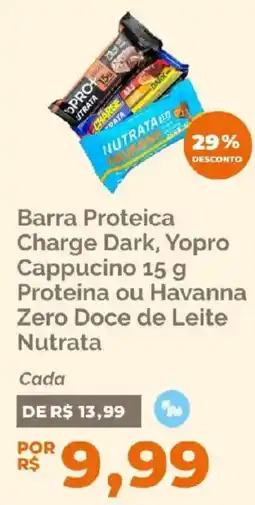 Oba Hortifruti Barra Proteica Charge Dark, Yopro Cappuccino ou Havanna Zero Doce de Leite Nutrata oferta