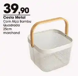 Zaffari Cesta metal com alça bambu quadrada oferta