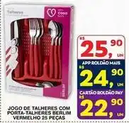 Roldão Jogo de talheres com porta-talheres vermelho 25 peças oferta