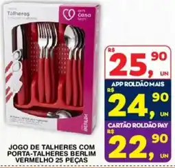 Roldão Jogo de talheres com porta-talheres berlim vermelho oferta
