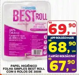Roldão papel higiênico folha simples best roll oferta