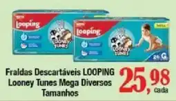 Supermercados Unidos Fraldas descartáveis looping looney tunes mega diversos tamanhos oferta