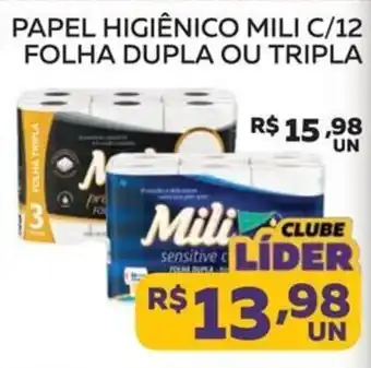 Papel higiênico mili c/12 folha dupla ou tripla