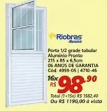 Lojas Becker Porta 1/2 grade tubular Aluminio Pronto 215x85x6.5 oferta
