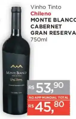 Supermercados Mundial Vinho Tinto Chileno Monte Blanco Cabernet Gran Reserva oferta