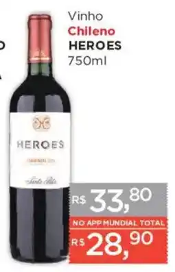 Supermercados Mundial Vinho chileno heroes oferta