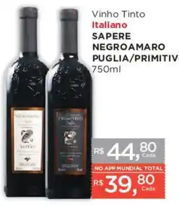 Supermercados Mundial Vinho Tinto Italiano Sapere Negroamaro Puglia/Primitivo oferta