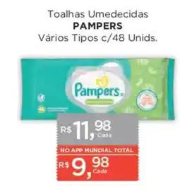 Supermercados Mundial Toalhas umedecidas pampers vários tipos oferta