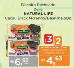 Supermercados Mundial Biscoito Recheado Zero Natural Life Cacau Black Morango/Baunilha oferta