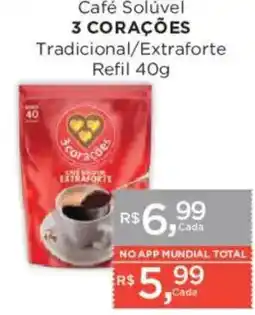 Supermercados Mundial Café Solúvel 3 Corações Tradicional/Extraforte oferta