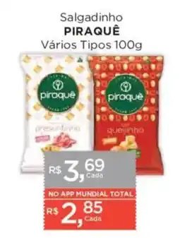 Supermercados Mundial Salgadinho piraquê vários tipos oferta