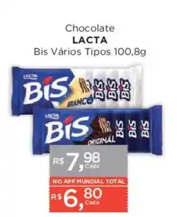 Supermercados Mundial Chocolate lacta bis vários tipos oferta