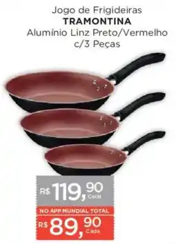 Supermercados Mundial Jogo de Frigideiras Tramontina Alumínio Linz Preto/Vermelho oferta