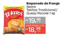 Supermercados Mundial Empanado de frango tekitos tradicional/queijo pacote oferta