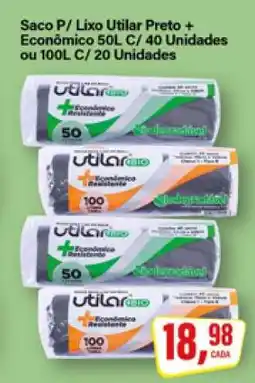 Rede Supermarket Saco P/ Lixo Utilar Preto + Econômico 50L C/ 40 Unidades ou 100L C/ 20 Unidades oferta
