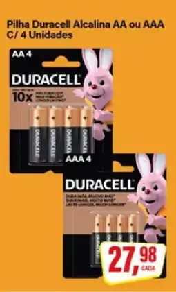 Rede Supermarket Pilha Duracell Alcalina AA ou AAA C/ 4 Unidades oferta