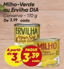 Dia Milho-verde ou ervilha dia conserva oferta
