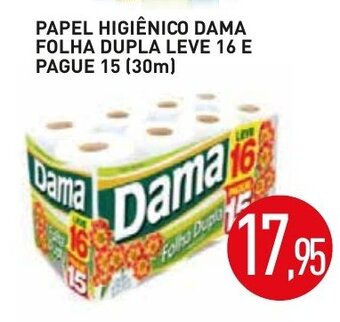 Calvo Atacadista Papel Higiénico Dama Folha Dupla Leve 16 e Pague 15 com 30m cada oferta