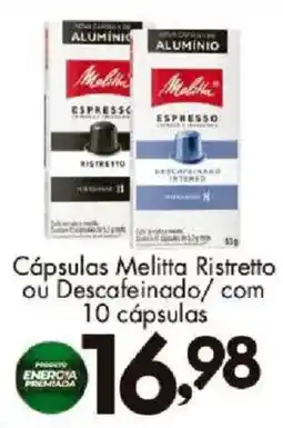 Confiança Supermercados Cápsulas melitta ristretto ou descafeinado/ com 10 cápsulas oferta