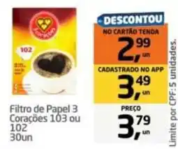 Tenda Atacado Filtro de Papel 3 Corações 103 ou 102 oferta