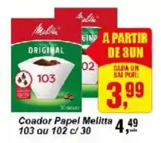 Negreiros Coador Papel Melitta 103 ou 102 c/ 30 oferta
