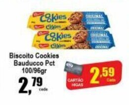 Higa's Supermercado Biscoito Cookies Bauducco pct 100g/96g oferta
