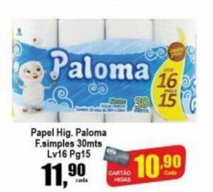 Higa's Supermercado Papel Hig. Paloma F. Simples 30mts Lv 16 Pg 15 oferta