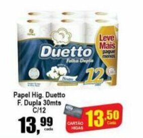 Higa's Supermercado Papel Hig. Duetto F. Dupla 30mts c/12 oferta