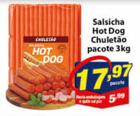 Vencedor Atacadista Salsicha Hot Dog Chuletao pacote 3kg oferta