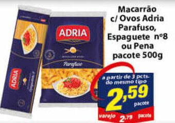 Vencedor Atacadista Macarrao c/ ovos Adria parafuso, Espaguete n8 ou Pena pacote 500g oferta