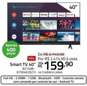 Lojas Lebes TCL Smart TV 40" oferta