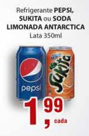 Supermercados Mundial Refrigerante Pepsi, Sukita ou Soda Limonada Antarctica lata 350ml oferta