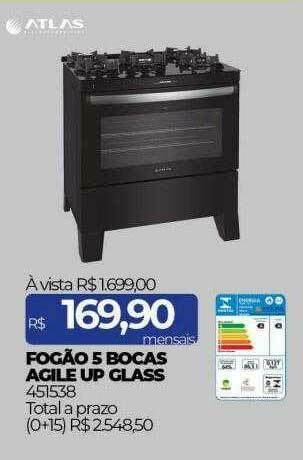 Lojas Certel Atlas Fogão 5 Bocas Agile Up Glass oferta