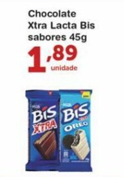 Roldão Chocolate Xtra Lacta Bis Tipos 45g oferta
