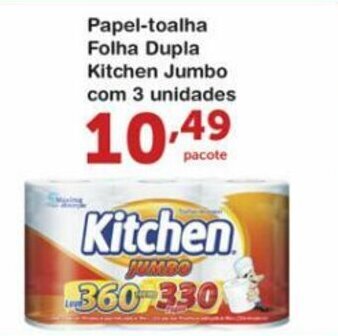 Roldão Papel-toalha Folha Dupla Kitchen com 3 unidades oferta