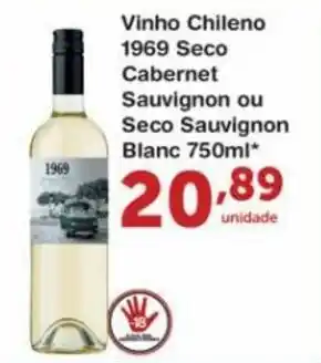 Roldão Vinho Chileno 1969 Seco Cabernet Sauvignon ou Seco Sauvignon Blanc 750ml oferta