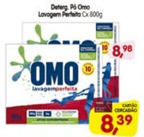Cercadão Deterg. po Omo Lavagem Perfeita cx 800g oferta