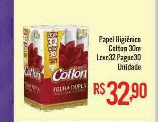 Papel Higiênico Cotton 30m Leve32 Pague30 Unidade