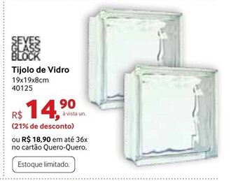 Quero Quero Tijolo de Vidro 19x19x8cm oferta