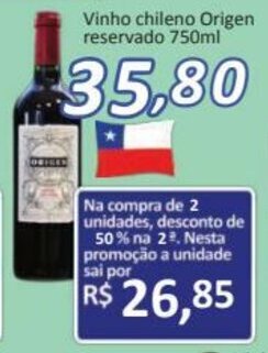 Supermercados Savegnago Vinho Chileno Origen reservado 750ml oferta